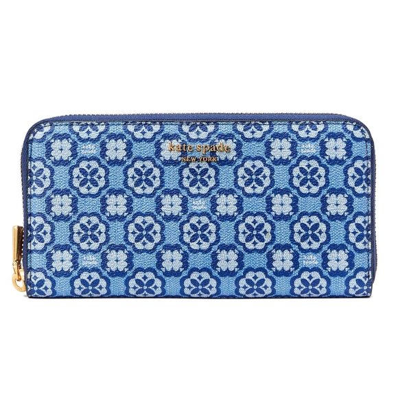 New Kate Spade Spade Flower Monogram Zip Around Continental Wallet Outerspace - Picture 1 of 3